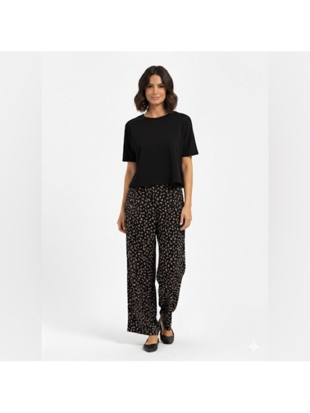 Jackson Rowe Black Floral Ribbed Wide-Leg “Jasmine” Pants - size xs